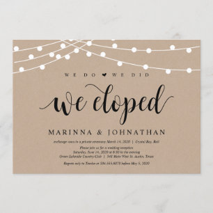 Convite String Lights Kraft, Black font, Wedepement