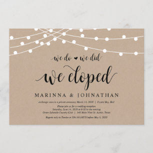 Convite String Lights Kraft, Black font, Wedepement