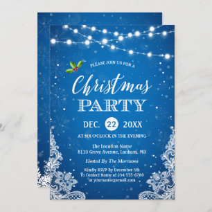 Convite String Lights Lace Snowflakes Festa de Natal Azul