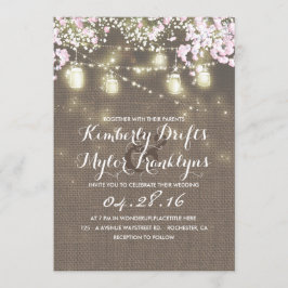 Convite String Lights Mason Jars Rustic Burlap Weding