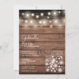 Convite String Lights Mason Jars Rustic Wood Weding