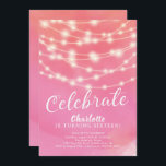 Convite String Lights Pink Sweet 16th Birthday Invitation<br><div class="desc">A corda moderna ilumina o doce convite de 16 anos definido em um plano de fundo rosa-d'água.  Veja a nossa aquarela correspondente de volta para um toque especial extra.</div>