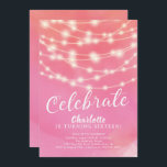 Convite String Lights Pink Sweet 16th Birthday Invitation<br><div class="desc">A corda moderna ilumina o doce convite de 16 anos definido em um plano de fundo rosa-d'água.  Veja a nossa aquarela correspondente de volta para um toque especial extra.</div>