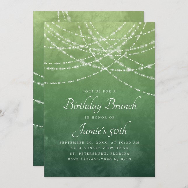 Convite String Lights Sage Green Birthday Brunch (Frente/Verso)