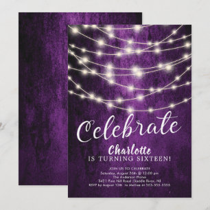 Convite String Lights Sweet 16th Birthday Invitation