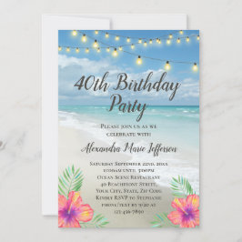 Convite String Lights Tropical Luau Beach aniversário de 4