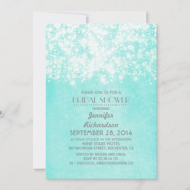 Convite string luzes azul chá de panela (Frente)