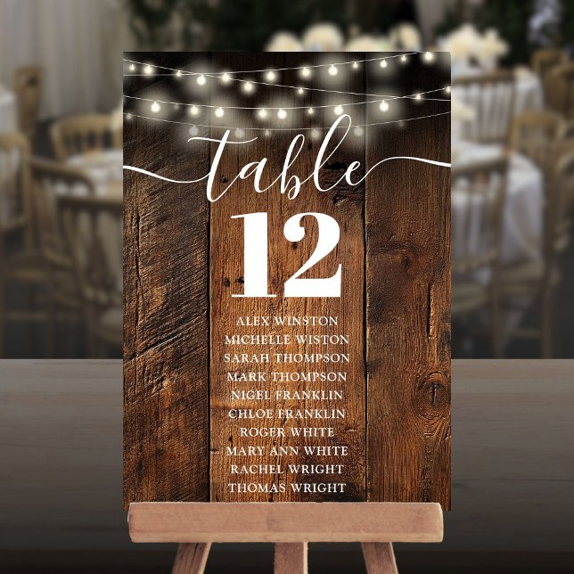 Convite String Luzes Número de Tabela de Madeira Gráfico S (String Lights Wood Table Number Seating Chart)