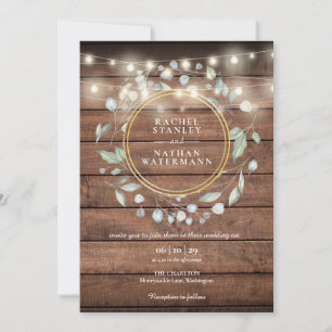 Convite String Luzes Rustic Barn Wood Greenery Casamento