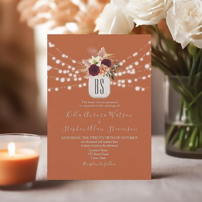 Convite String Luzes Rustic Burnt Orange Casamento (Criador carregado)