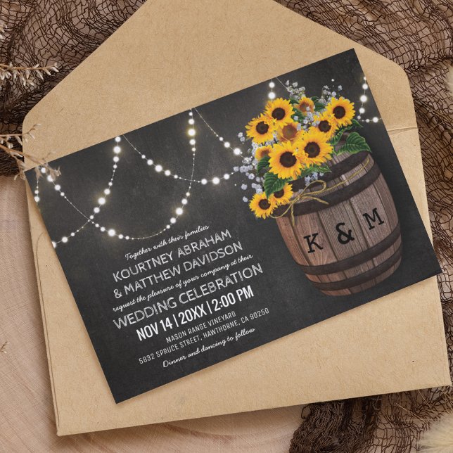 Convite String Luzes Rustic Vineyard Casamento Sunflower (Criador carregado)