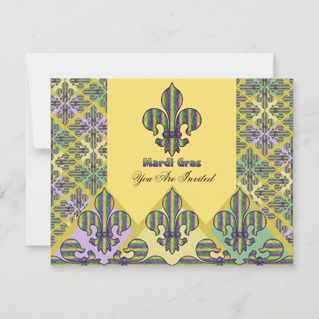Convite Stripe Mardi Gras Fleur de lis (Frente)
