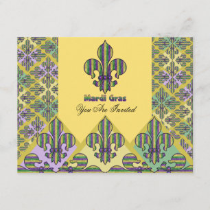Convite Stripe Mardi Gras Fleur de lis