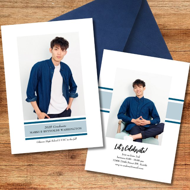 Convite Stripe Photo Graduation Invitation (Criador carregado)