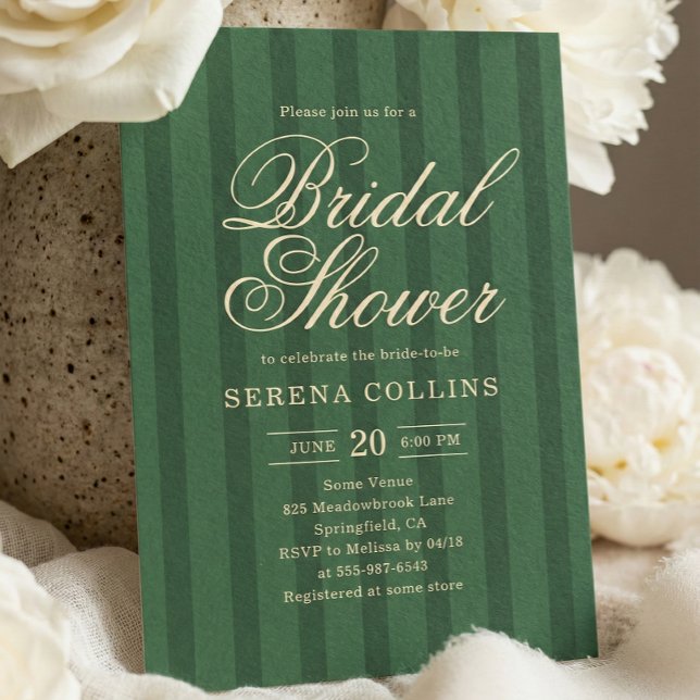 Convite Stripe Vintage Green Bridal Shower (Criador carregado)