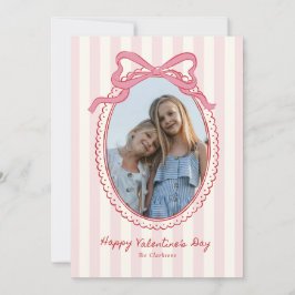Convite Striped Bright Pink Bow Valentine’s Day Photo Card