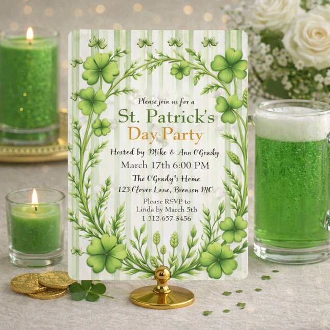 Convite Striped Clover Border Party Invitation (Criador carregado)