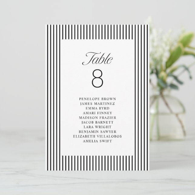 Convite Striped Elegance Class Wedding Seating Charts (Em pé/Frente)