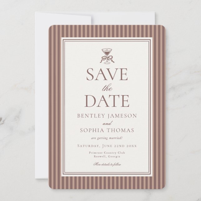 Convite Striped Mocha Brown Espresso Save the Date (Frente)