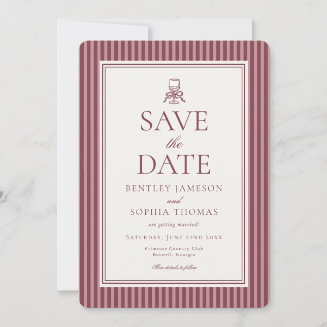 Convite Striped Mocha Brown Espresso Save the Date (Frente)