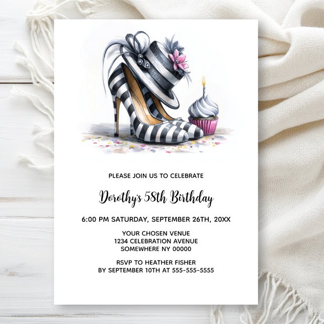 Convite Striped Stiletto Shoes Birthday Party (Criador carregado)