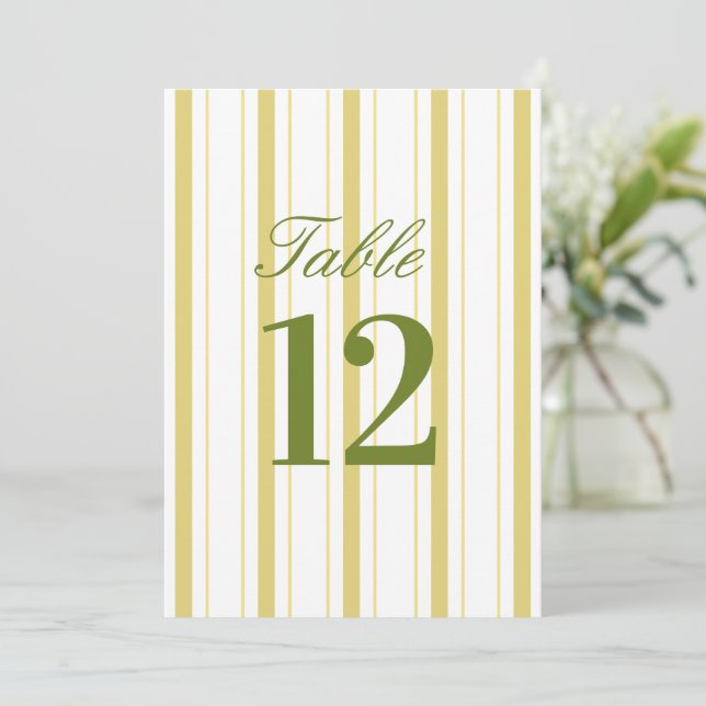 Convite Striped Yellow & Green Wedding Table Number (Em pé/Frente)