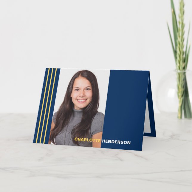 Convite Stripes blue graduation multi photo announcement (Frente)