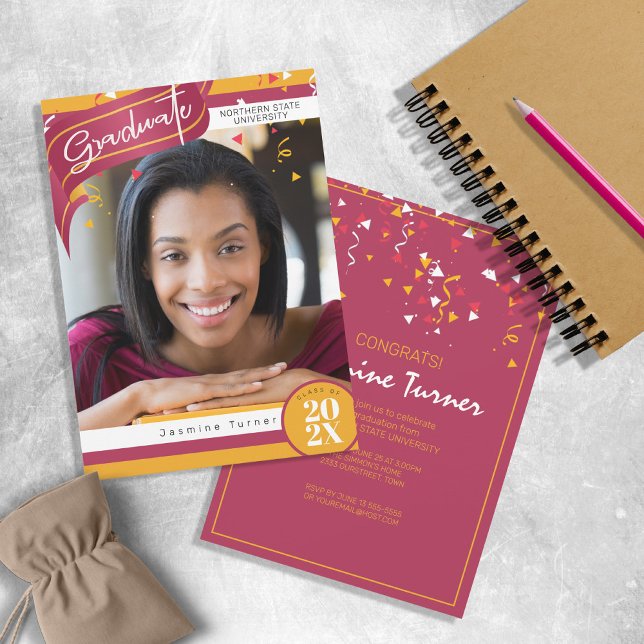 Convite Stripes e requeijão Vermelho/Dourado ID890 (Criador carregado)