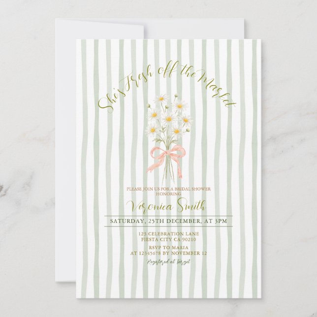 Convite Stripes Fresh Off The Market Summer Bridal Shower (Frente)