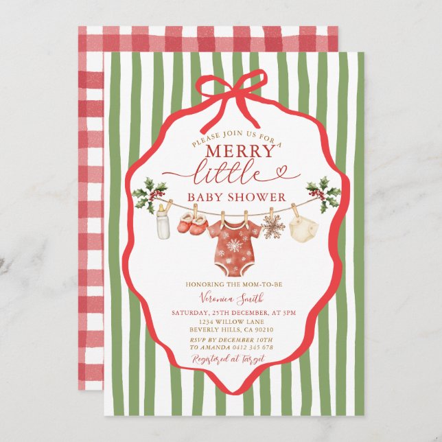 Convite Stripes Green Clothesline Merry Little Baby Shower (Frente/Verso)