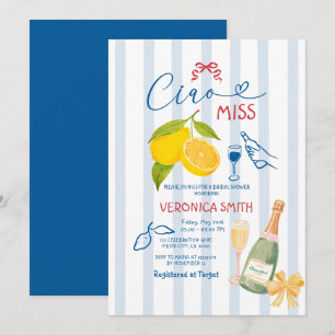 Convite Stripes Lemon Blue Itália Chá de panela Ciao