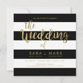 Convite Stripes Pretas e Brancas com Tipografia de Folha O