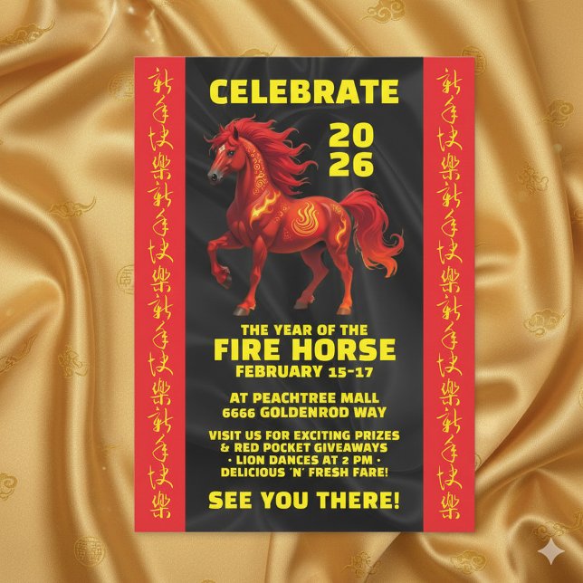 Convite Stunning Chinese Year of the Fire Horse 2026 (Stunning Chinese New Year of the Fire Horse 2026 Invitation Cover Photo)