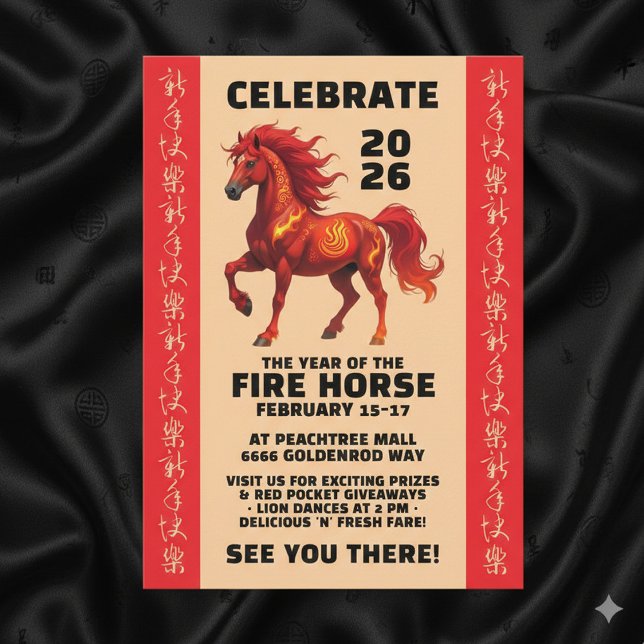 Convite Stunning Chinese Year of the Fire Horse 2026 (Stunning Chinese Year of the Fire Horse 2026 Invitation Cover Photo)