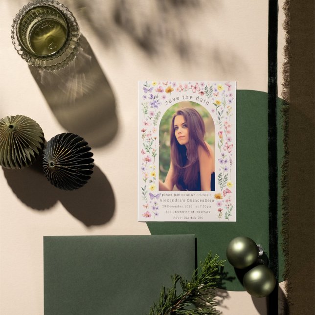 Convite Stunning Floral Arch Quinceañera Custom Photo (Criador carregado)