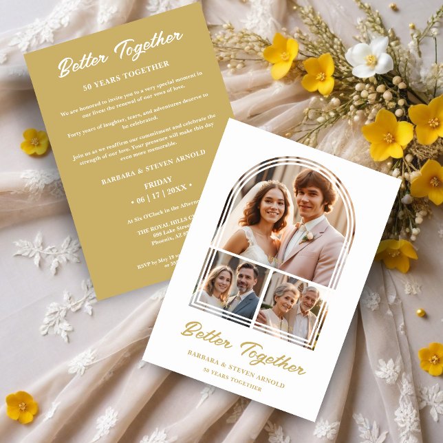 Convite Stylish Arch 3 Photos Elegant Wedding Anniversary (Stylish Arch 3 Photos Elegant Wedding Anniversary Invitation Card as a Time Life Glamourous.)