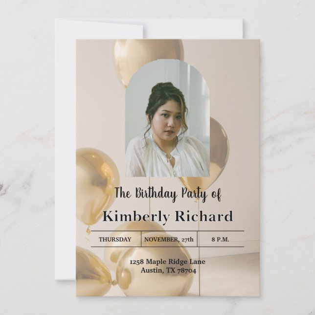 Convite Stylish Birthday Invitation | Simple Custom Card (Frente)