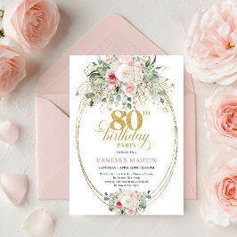 Convite Stylish Bohemian Blush Floral Minimal 80 Birthday