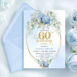 Convite Stylish Boho Pastel Blue Greenery 60th Birthday