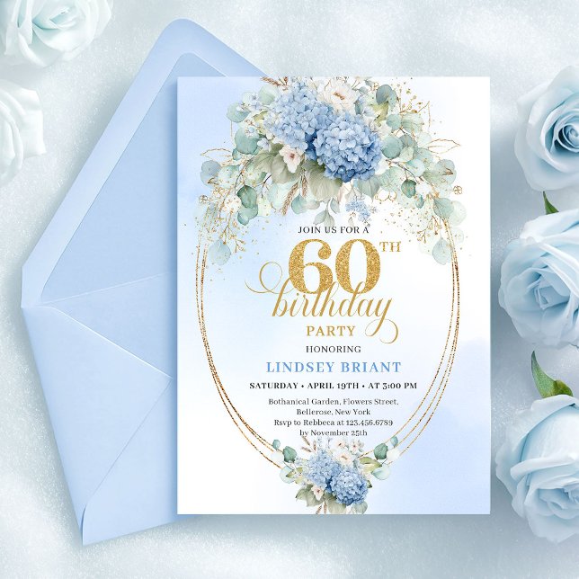 Convite Stylish Boho Pastel Blue Greenery 60th Birthday (Stylish Boho Pastel Blue Greenery 60th Birthday)