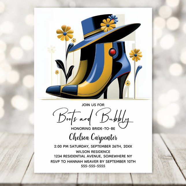 Convite Stylish Boots and Bubbly Bridal Shower (Criador carregado)