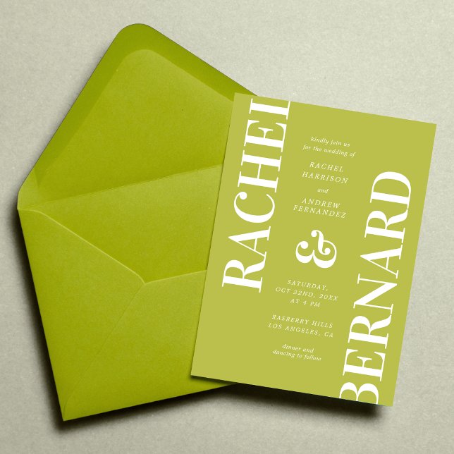 Convite Stylish Citrus Green Typography QR Code Wedding (Criador carregado)