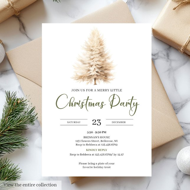 Convite Stylish Cozy Sage Neutral Ivory Christmas Party (Stylish Cozy Sage Neutral Ivory Christmas Party Invitation)