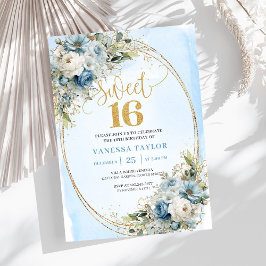 Convite Stylish Dusty Blue Greenery Sweet Sixteen Invite