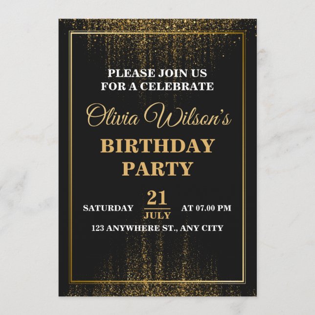 Convite Stylish & Elegant Birthday Party Invitation (Frente)