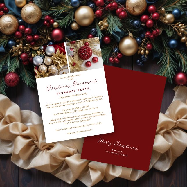 Convite Stylish Festive Christmas Ornament Exchange Party  (Stylish Festive Christmas Ornament Exchange Party Invitations Cards. )