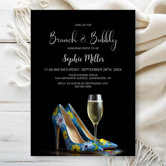 Convite Stylish Floral Stiletto Shoes Brunch and Bubbly (Criador carregado)