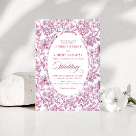 Convite Stylish Fuchsia Rose Gold Toile Floral Wedding 