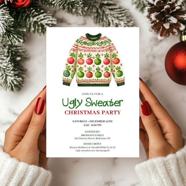 Convite Stylish Funny Ugly Sweater Holiday Invitation (Stylish Funny Ugly Sweater Holiday Invitation)