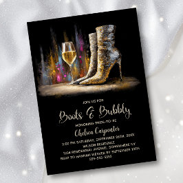 Convite Stylish Gold Sequin Boots and Bubbly Bridal Shower